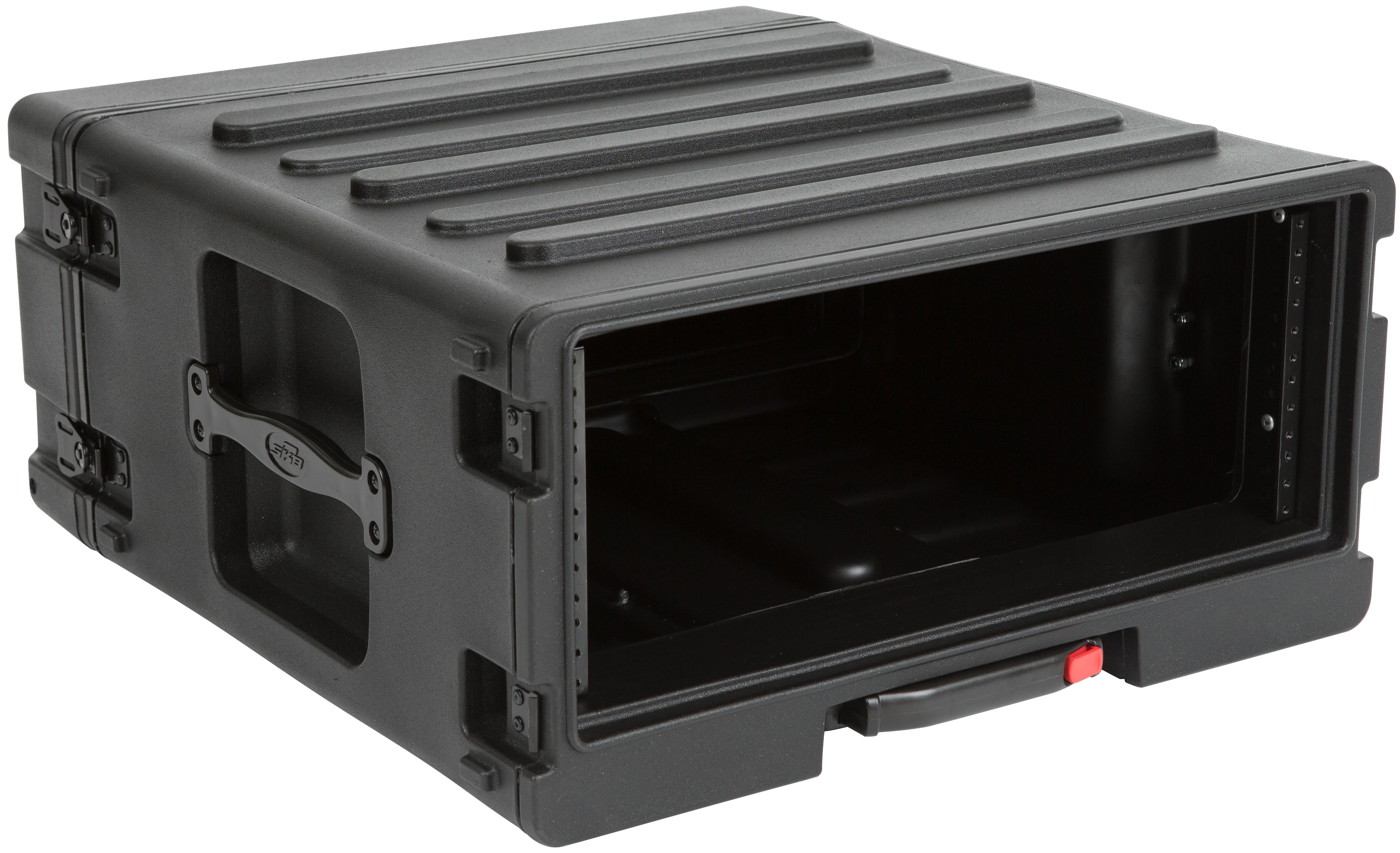Waterproof Gasket Rear Rack Rails Included Threaded Steel Rails SKB Cases 1SKB-R6UW 6U Roto Rolling Rack One-touch Pull Handle Rear Access Door Back Lid Mounted Wheels